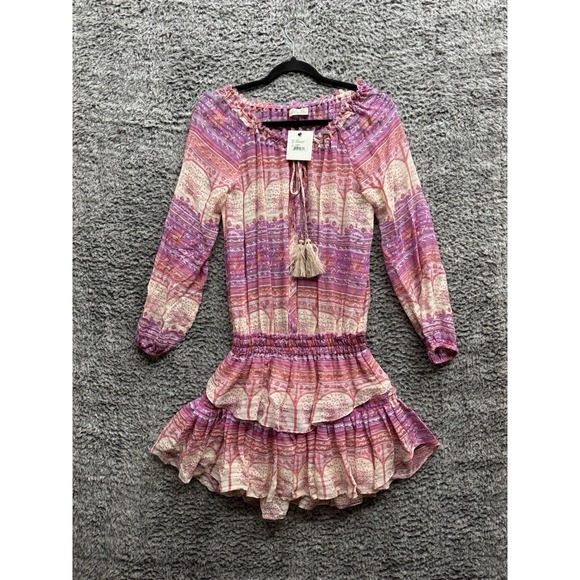 LoveShackFancy Dresses & Skirts - LoveShackFancy Pink Ruffle Tired Cinch Waist‎ Popover Silk Dress XS NWT